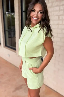 Fashion Dear-Lover Textured Cropped Hoodie and Shorts Set Meadow Mist Green