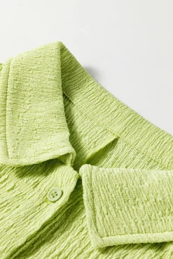 Hot Dear-Lover Textured Short Sleeve Patched Pocket Buttoned Shirt Romper Meadow Mist Green