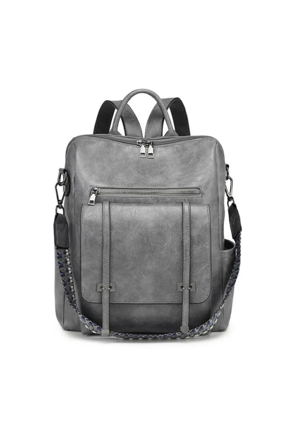 Fashion Dear-Lover Business College Retro PU Leather Backpack Medium Grey