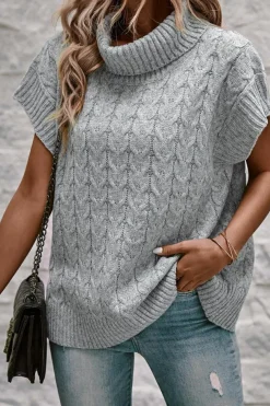 New Dear-Lover Cable Knit Turtleneck Batwing Sleeve Sweater Medium Grey