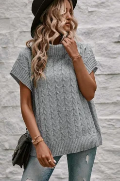 New Dear-Lover Cable Knit Turtleneck Batwing Sleeve Sweater Medium Grey