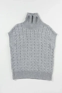 New Dear-Lover Cable Knit Turtleneck Batwing Sleeve Sweater Medium Grey