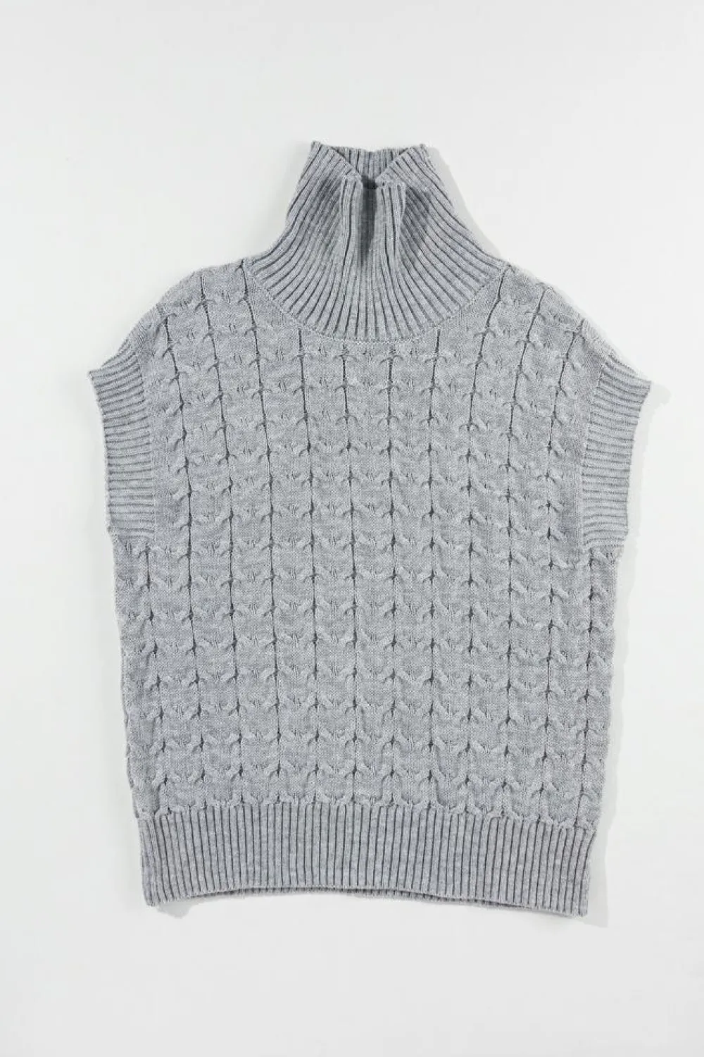 New Dear-Lover Cable Knit Turtleneck Batwing Sleeve Sweater Medium Grey