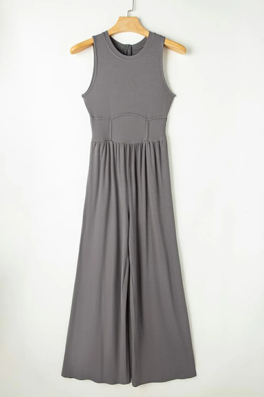 Clearance Dear-Lover Cinched Waist Sleeveless Wide Leg Jumpsuit Medium Grey