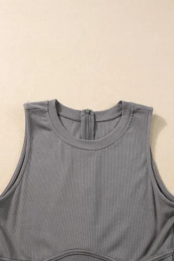 Clearance Dear-Lover Cinched Waist Sleeveless Wide Leg Jumpsuit Medium Grey