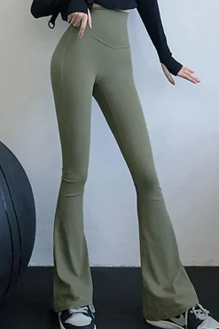 Hot Dear-Lover Crossed Hollow-out Tummy Control Sports Flare Pants Medium Grey