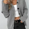 New Dear-Lover Drawstring Hooded Button Up Drop Shoulder Sweater Cardigan Medium Grey
