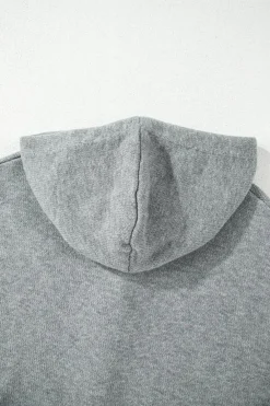 New Dear-Lover Drawstring Hooded Button Up Drop Shoulder Sweater Cardigan Medium Grey