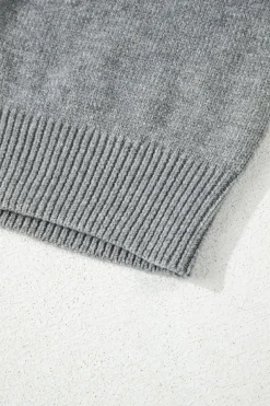 New Dear-Lover Drawstring Hooded Button Up Drop Shoulder Sweater Cardigan Medium Grey