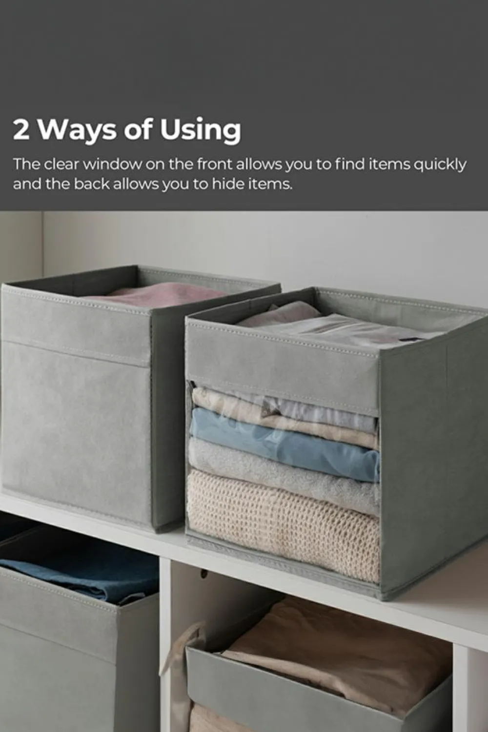 Best Dear-Lover Eco-Friendly Foldable Storage Box with Clear Window Medium Grey