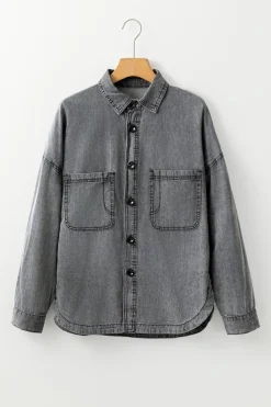 Discount Dear-Lover Mineral Wash Patched Pocket Split Denim Jacket Medium Grey