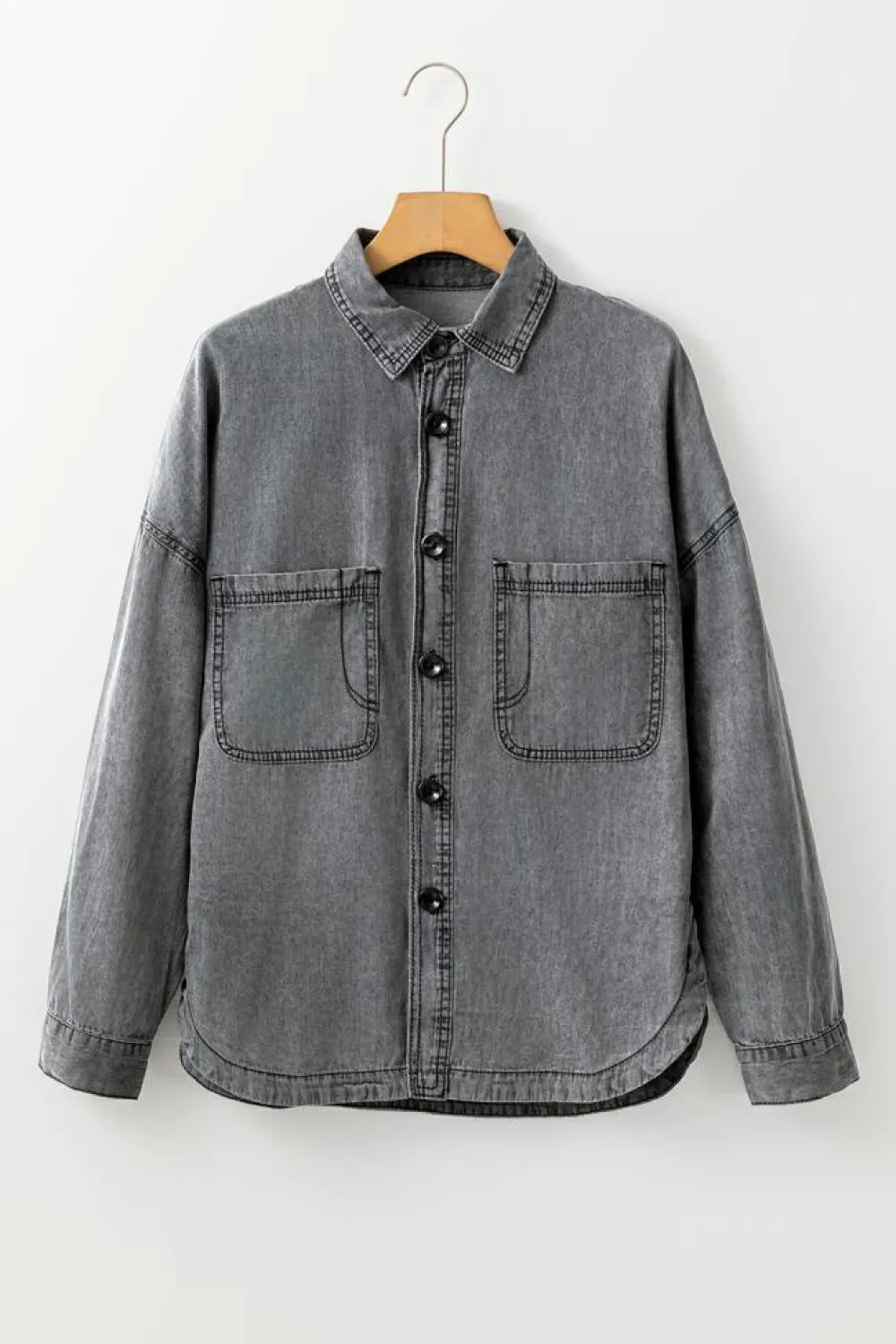 Discount Dear-Lover Mineral Wash Patched Pocket Split Denim Jacket Medium Grey