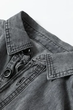 Discount Dear-Lover Mineral Wash Patched Pocket Split Denim Jacket Medium Grey