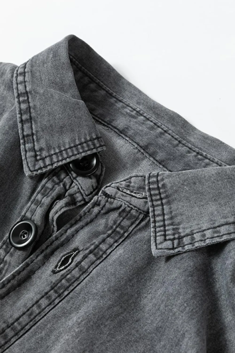 Discount Dear-Lover Mineral Wash Patched Pocket Split Denim Jacket Medium Grey