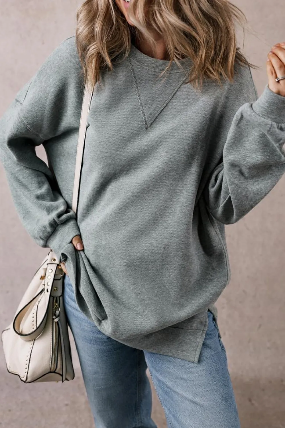 Outlet Dear-Lover Side Split Drop Shoulder Oversized Sweatshirt Medium Grey