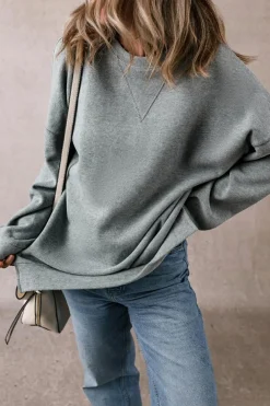 Outlet Dear-Lover Side Split Drop Shoulder Oversized Sweatshirt Medium Grey