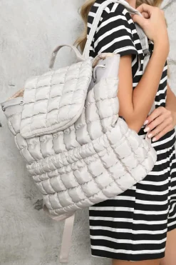 Online Dear-Lover Solid Flapped Quilted Puffer Backpack Medium Grey