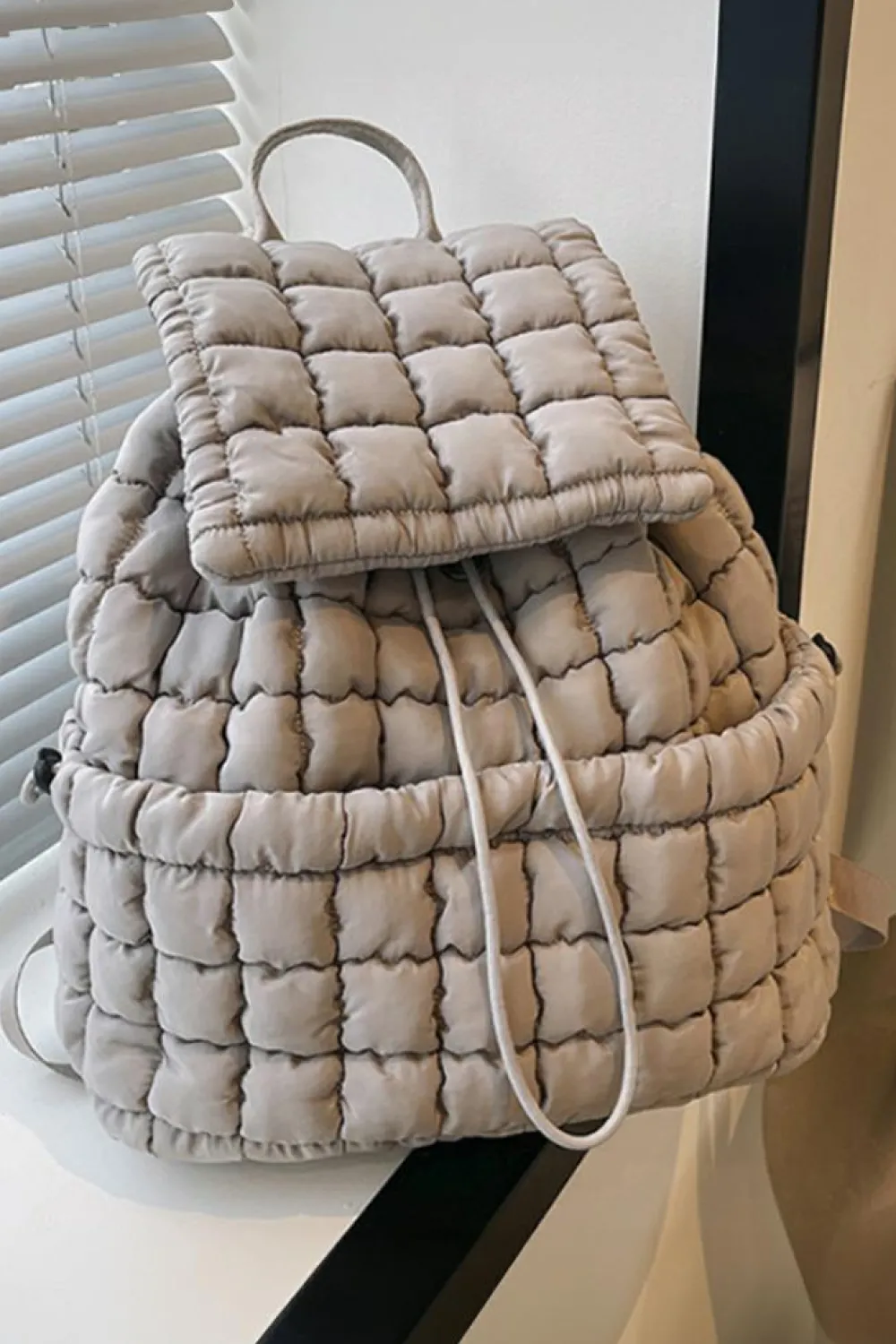 Online Dear-Lover Solid Flapped Quilted Puffer Backpack Medium Grey