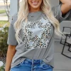 Clearance Dear-Lover Stars Leopard Graphic Distressed Tee Medium Grey