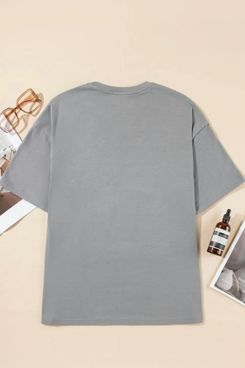 Clearance Dear-Lover Stars Leopard Graphic Distressed Tee Medium Grey