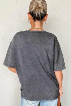Hot Dear-Lover TEXAS Steer Head Graphic Mineral Wash Oversized T Shirt Medium Grey