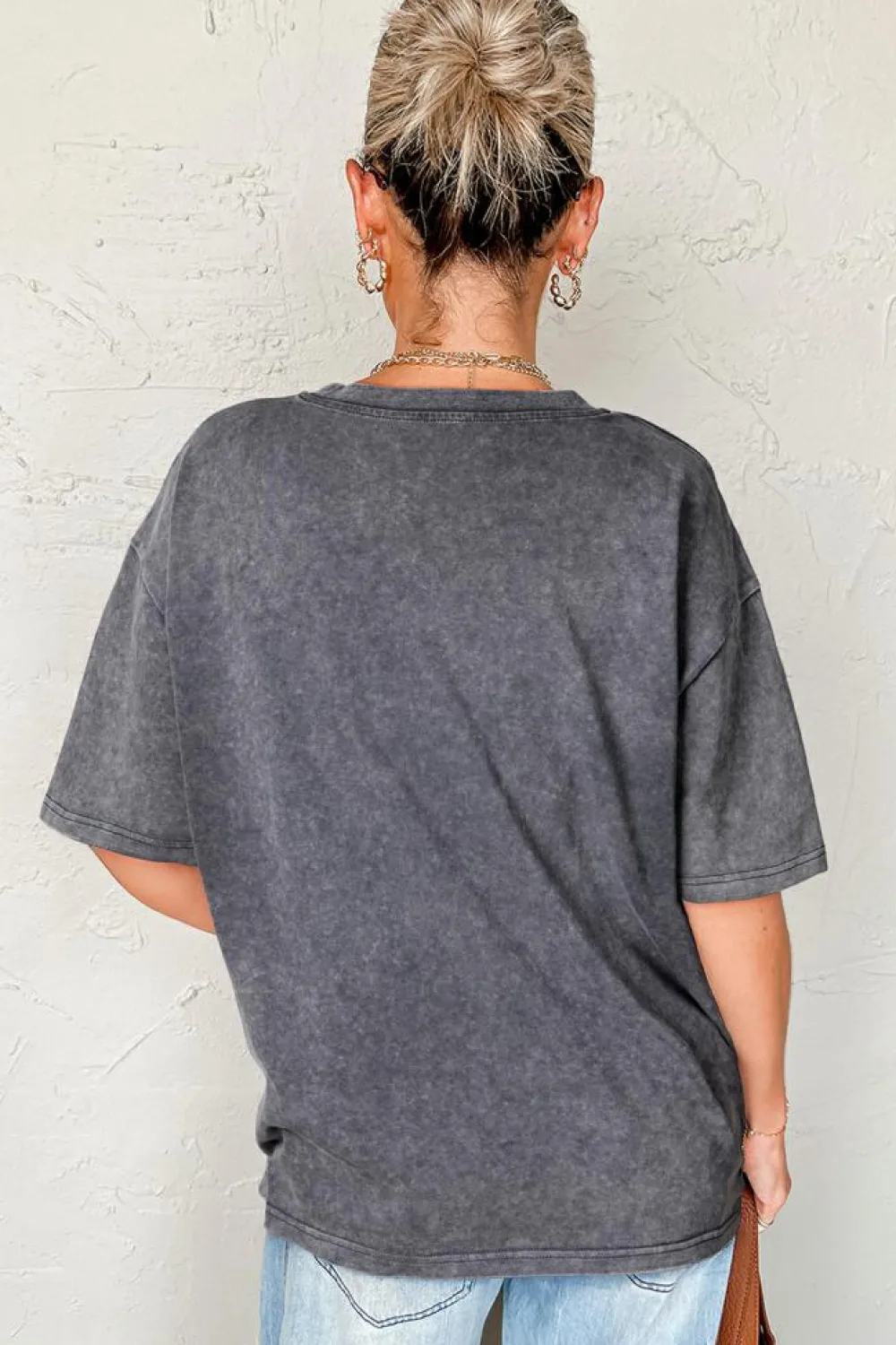 Hot Dear-Lover TEXAS Steer Head Graphic Mineral Wash Oversized T Shirt Medium Grey