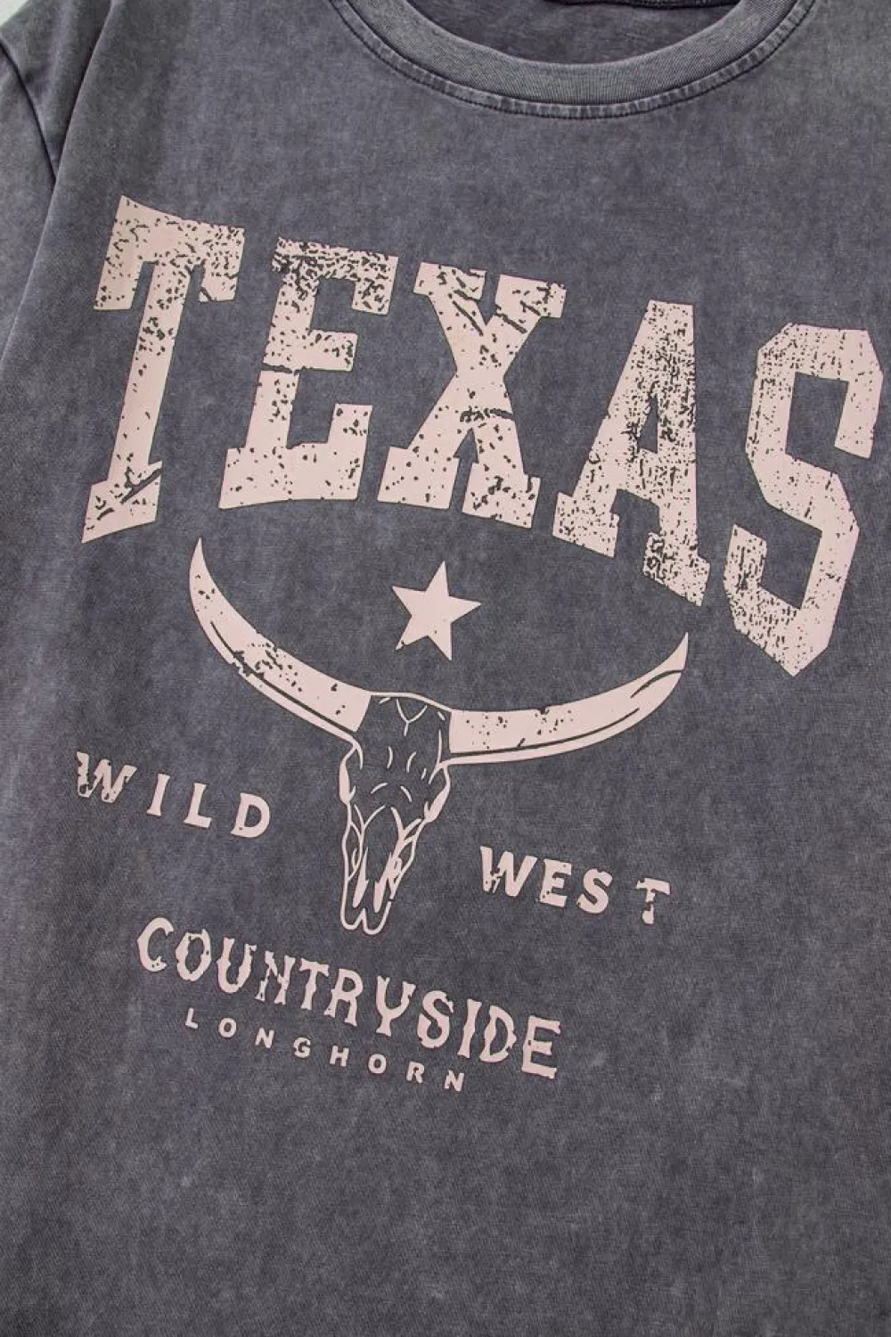 Hot Dear-Lover TEXAS Steer Head Graphic Mineral Wash Oversized T Shirt Medium Grey