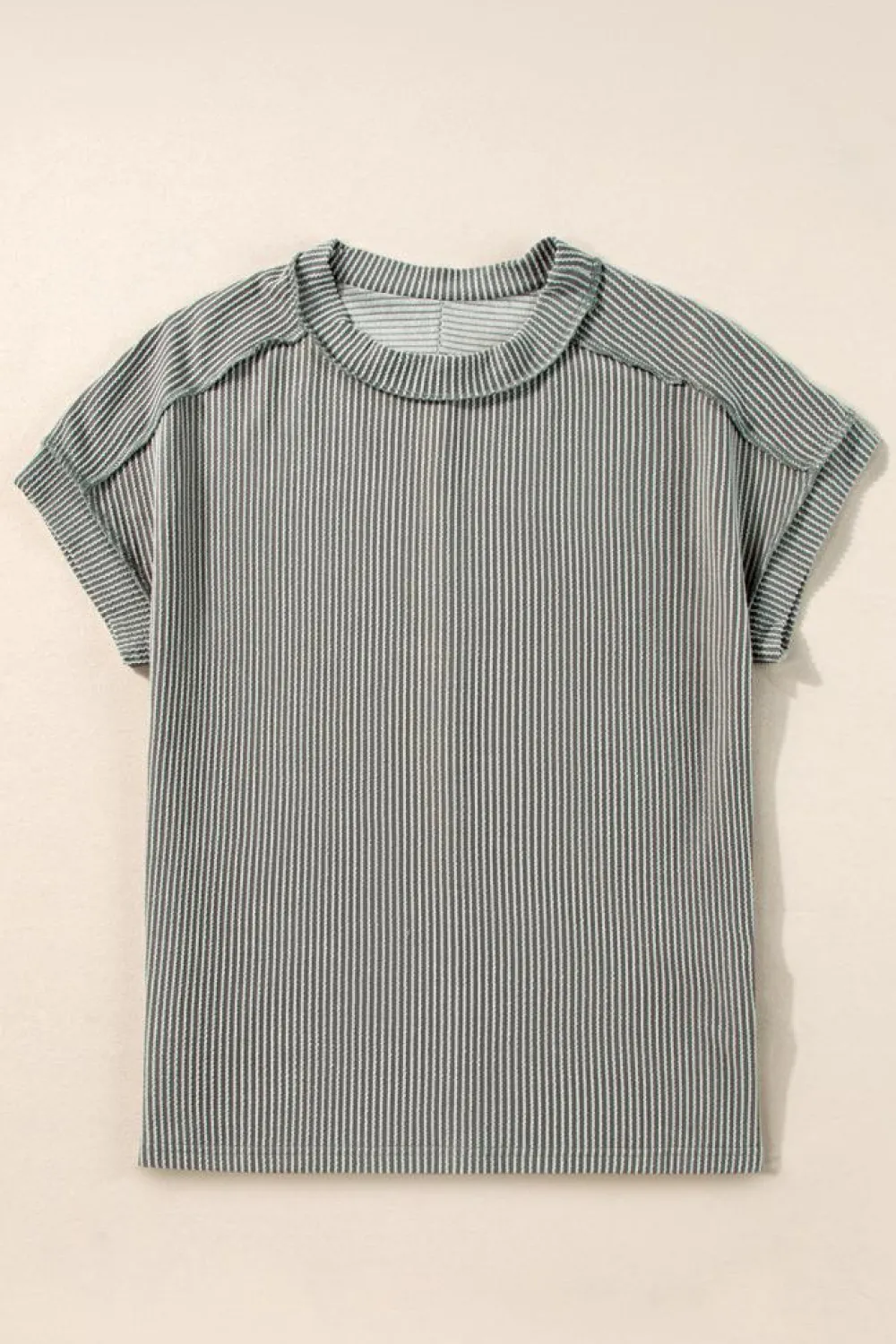 Fashion Dear-Lover Textured Knit Exposed Stitching T-shirt Medium Grey