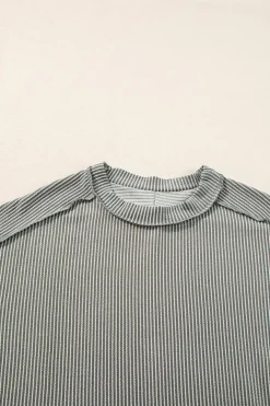 Fashion Dear-Lover Textured Knit Exposed Stitching T-shirt Medium Grey