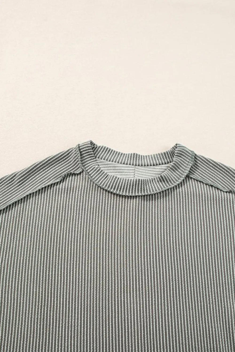 Fashion Dear-Lover Textured Knit Exposed Stitching T-shirt Medium Grey