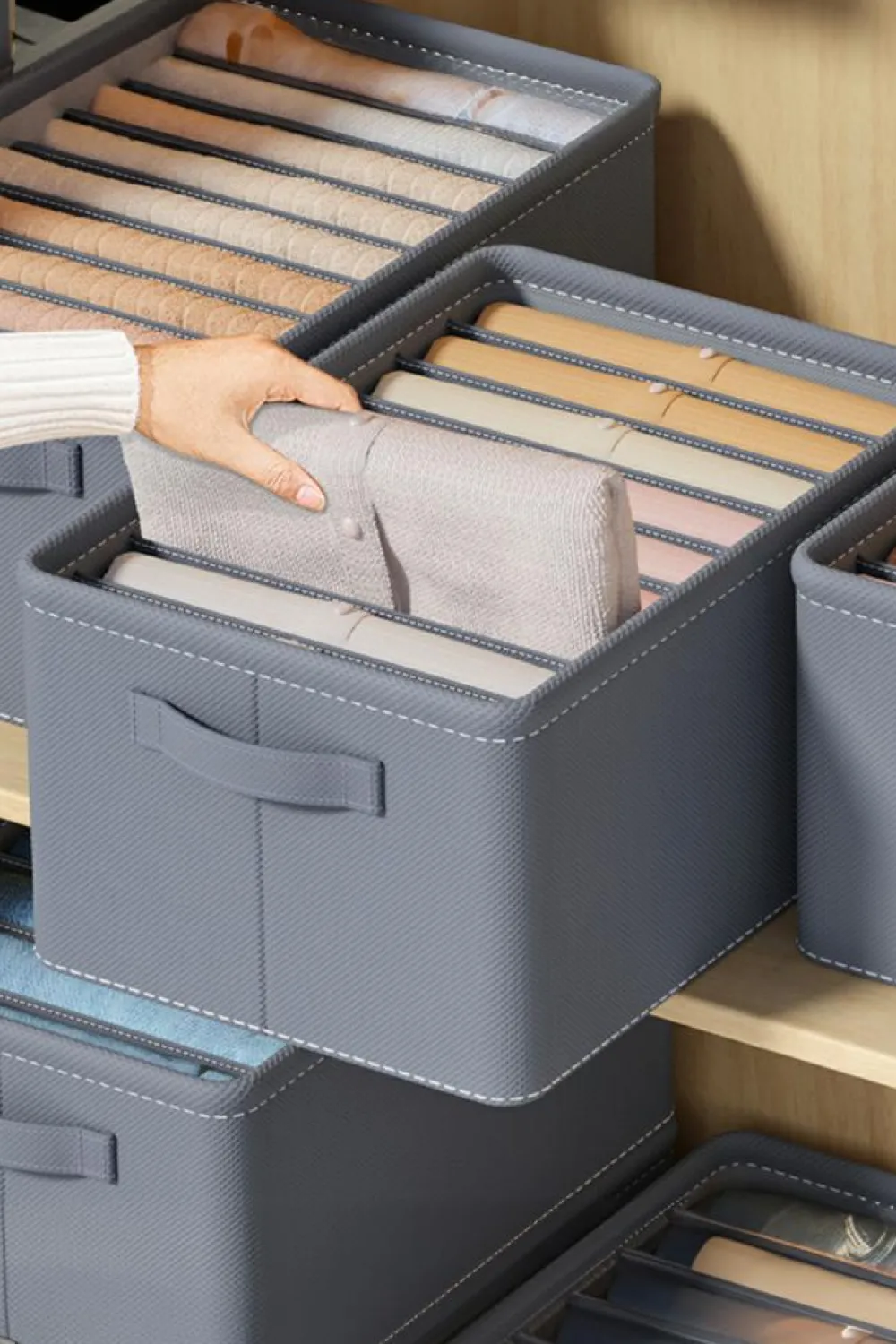 Fashion Dear-Lover Thickened Compartment Foldable Clothes Storage Box Medium Grey