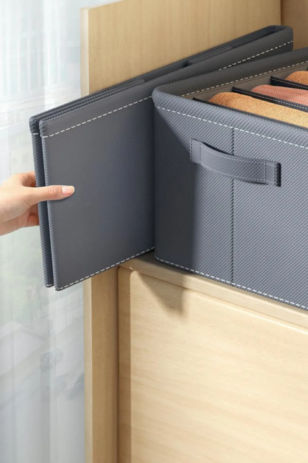 Fashion Dear-Lover Thickened Compartment Foldable Clothes Storage Box Medium Grey