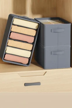 Fashion Dear-Lover Thickened Compartment Foldable Clothes Storage Box Medium Grey