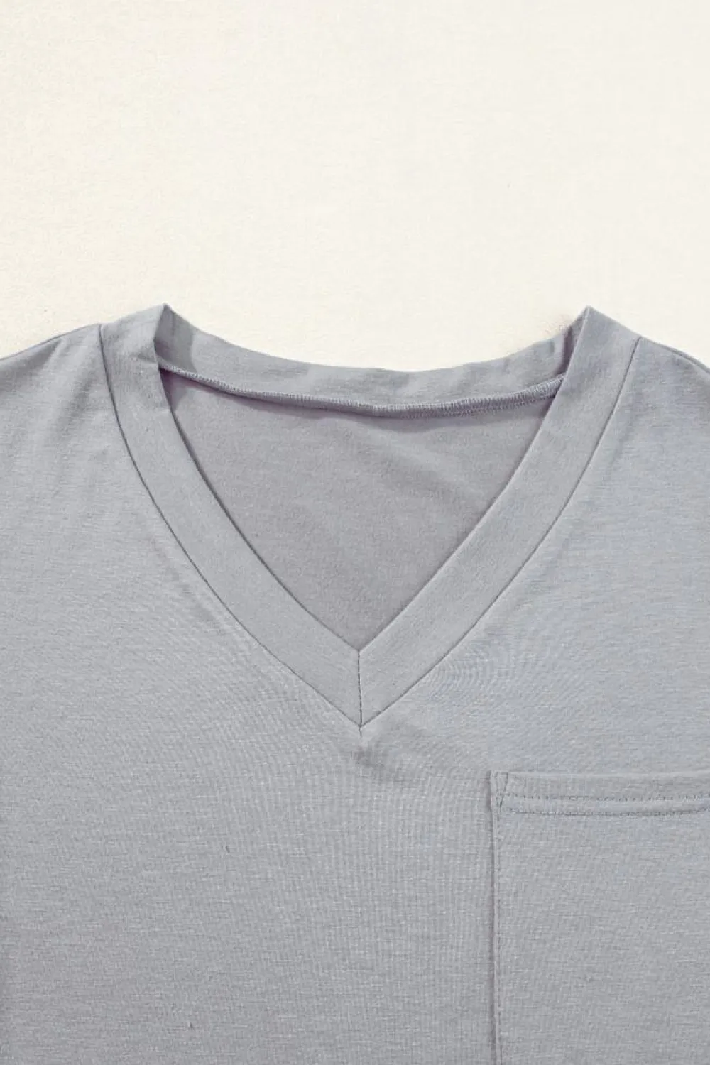 Clearance Dear-Lover V Neck Pocketed Rounded Hem Tee Medium Grey
