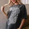Outlet Dear-Lover Vintage Cheetah Printed Mineral Wash Graphic Tee Medium Grey
