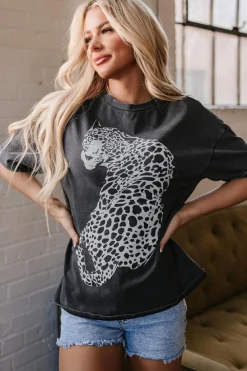 Outlet Dear-Lover Vintage Cheetah Printed Mineral Wash Graphic Tee Medium Grey