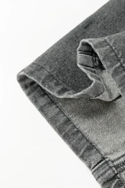 Hot Dear-Lover Wide Strap Button Front Pocketed Denim Mini Dress Medium Grey