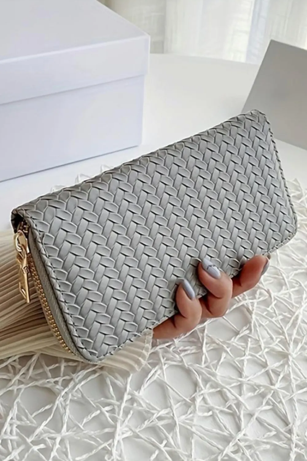 Hot Dear-Lover Woven Textured Zip Around Long Wallet Medium Grey