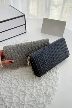 Hot Dear-Lover Woven Textured Zip Around Long Wallet Medium Grey