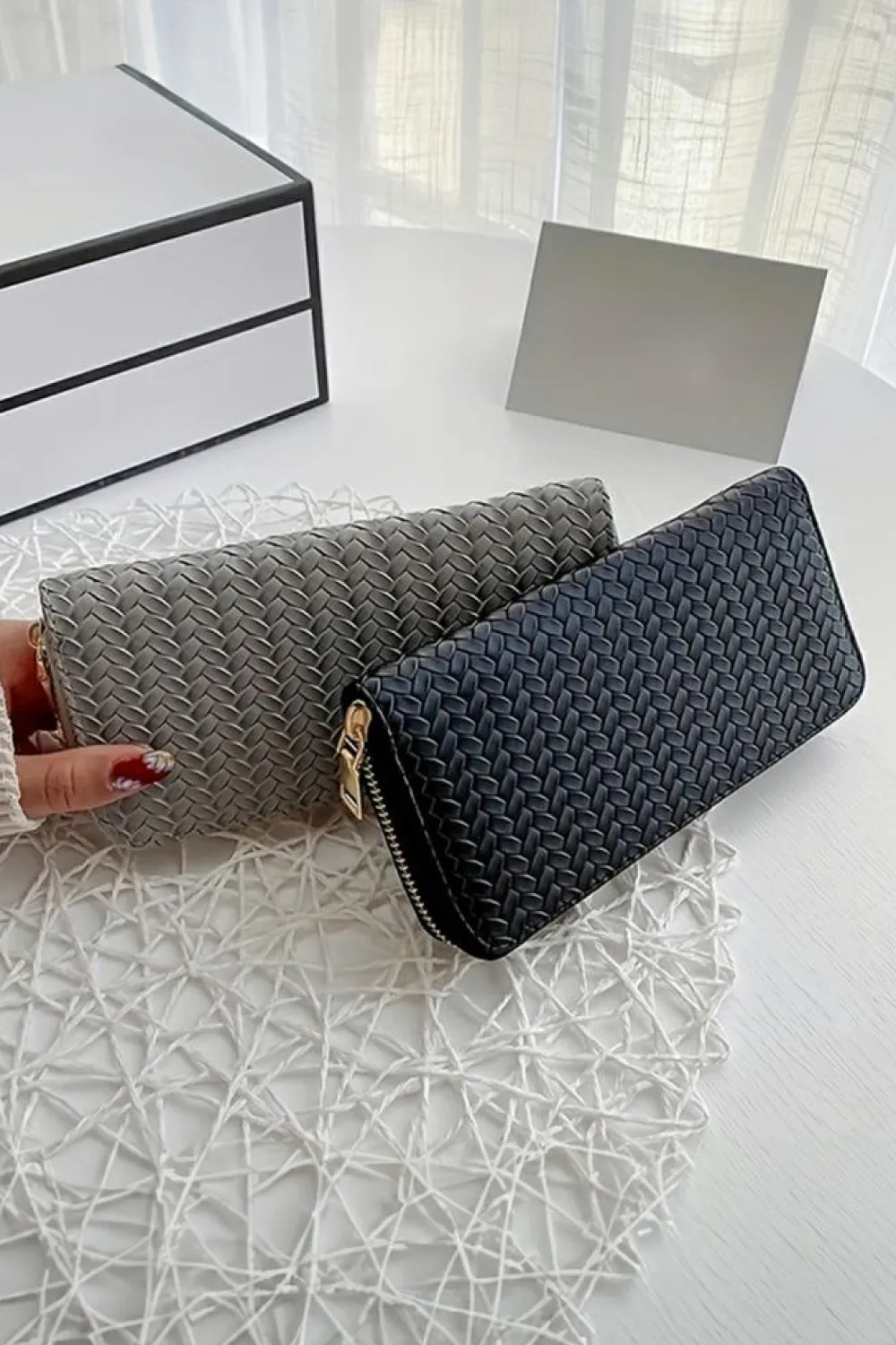 Hot Dear-Lover Woven Textured Zip Around Long Wallet Medium Grey