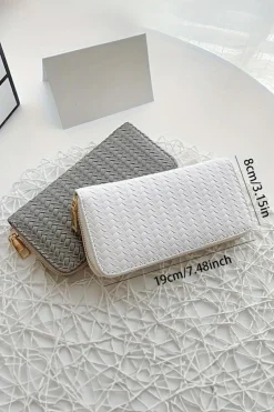 Hot Dear-Lover Woven Textured Zip Around Long Wallet Medium Grey