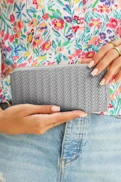 Hot Dear-Lover Woven Textured Zip Around Long Wallet Medium Grey