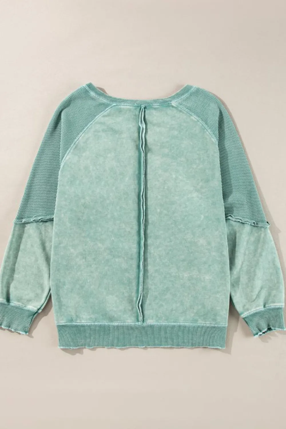 Hot Dear-Lover Solid Waffle Knit Patchwork Raglan Sleeve Sweatshirt Mineral Blue