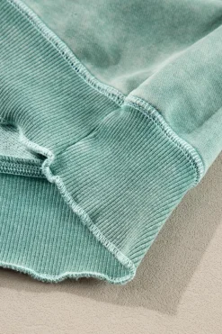 Hot Dear-Lover Solid Waffle Knit Patchwork Raglan Sleeve Sweatshirt Mineral Blue
