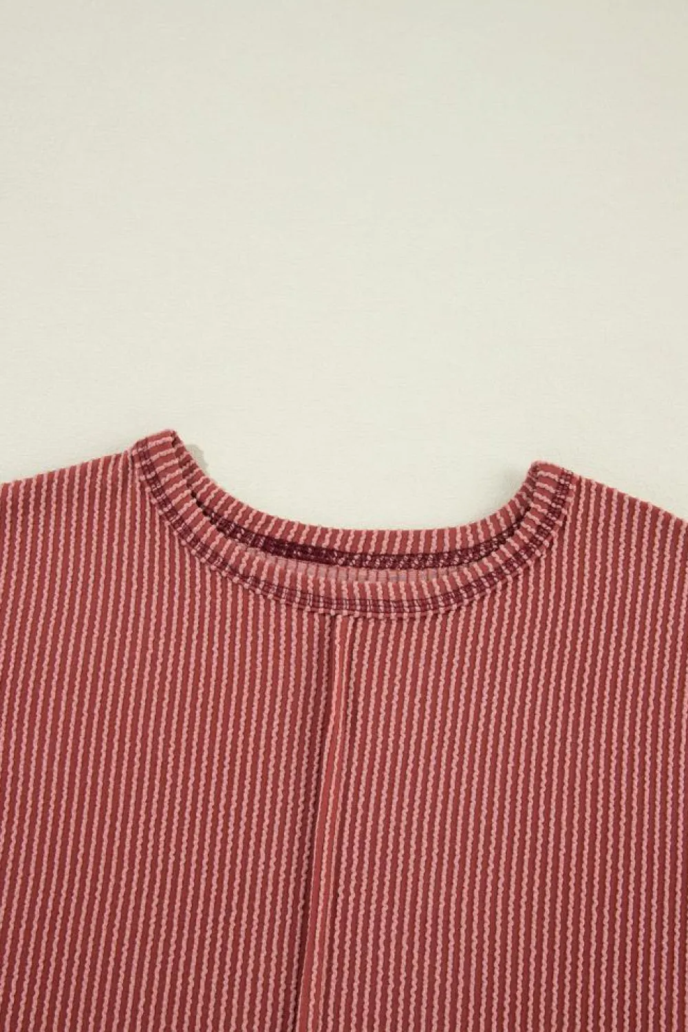 Clearance Dear-Lover Solid Color Corded Short Sleeve Top and Casual Pants Set Mineral Red