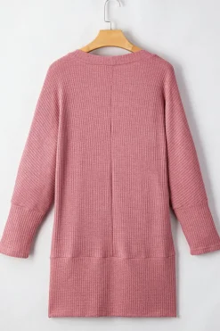 New Dear-Lover Solid Color Waffle Knit Cardigan with Pocket Mineral Red