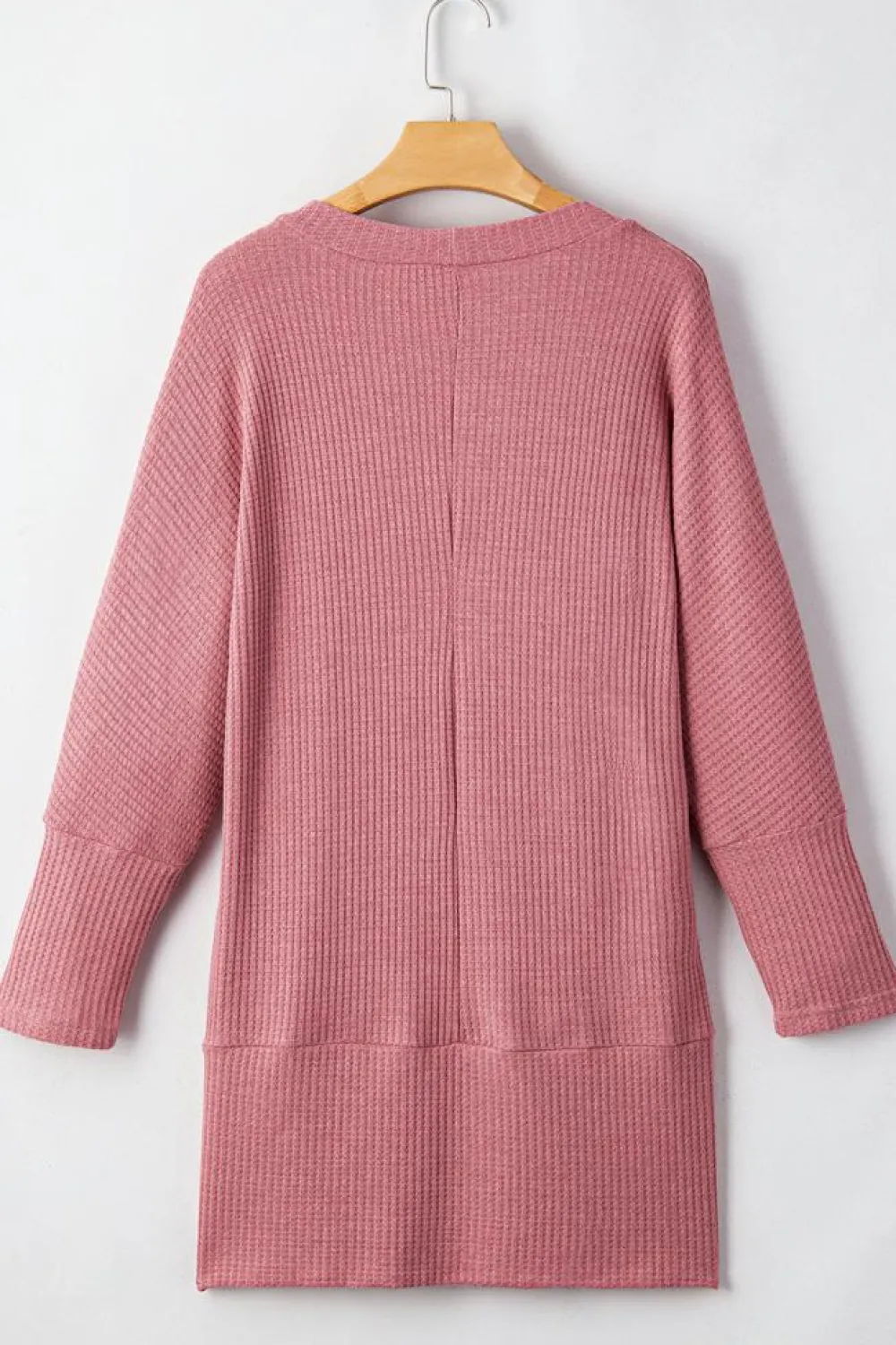 New Dear-Lover Solid Color Waffle Knit Cardigan with Pocket Mineral Red
