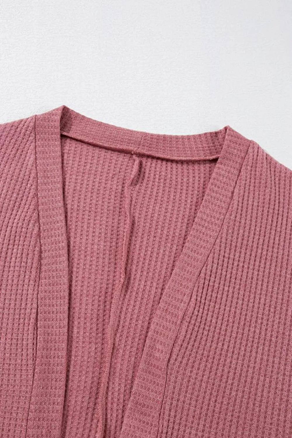 New Dear-Lover Solid Color Waffle Knit Cardigan with Pocket Mineral Red