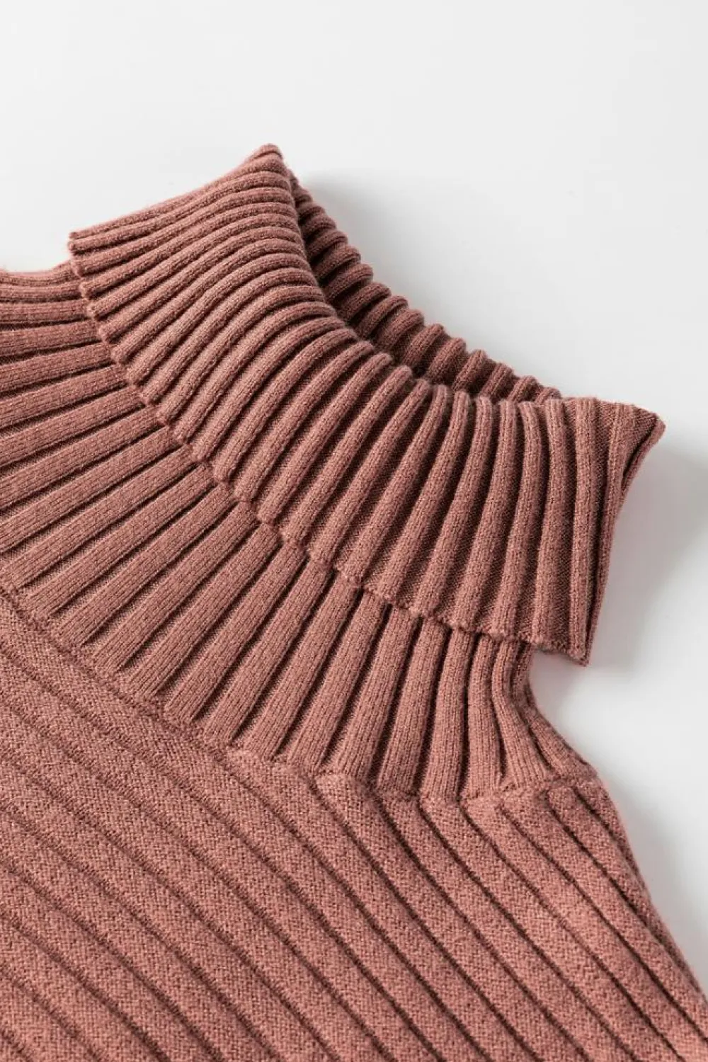 New Dear-Lover Turtleneck Ribbed Knit Tunic Sweater Mineral Red