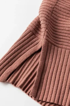 New Dear-Lover Turtleneck Ribbed Knit Tunic Sweater Mineral Red